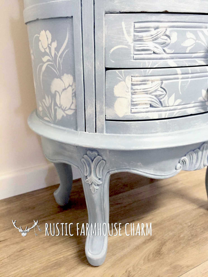 Floral Carved Indian Side Table with Drawers - Rustic Farmhouse Charm