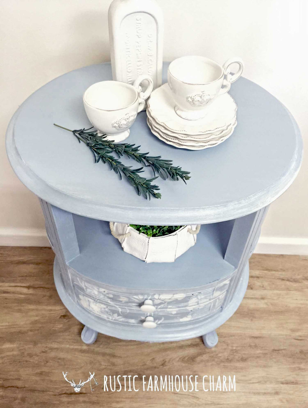 Floral Carved Indian Side Table with Drawers - Rustic Farmhouse Charm