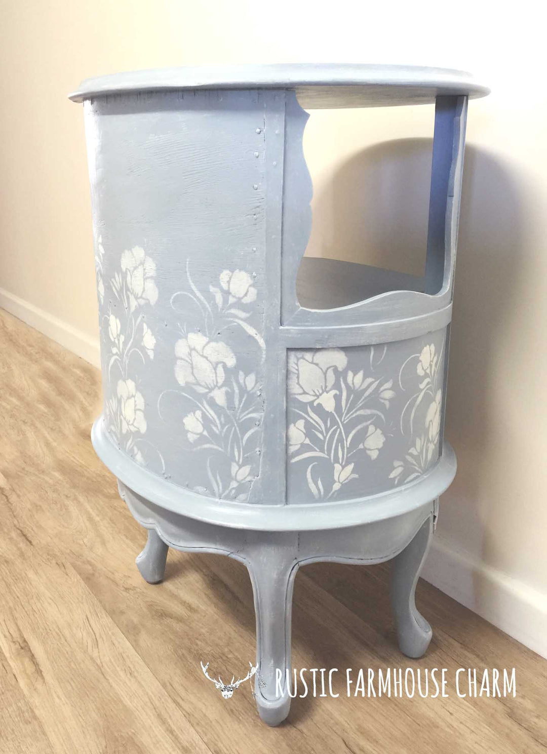 Floral Carved Indian Side Table with Drawers - Rustic Farmhouse Charm