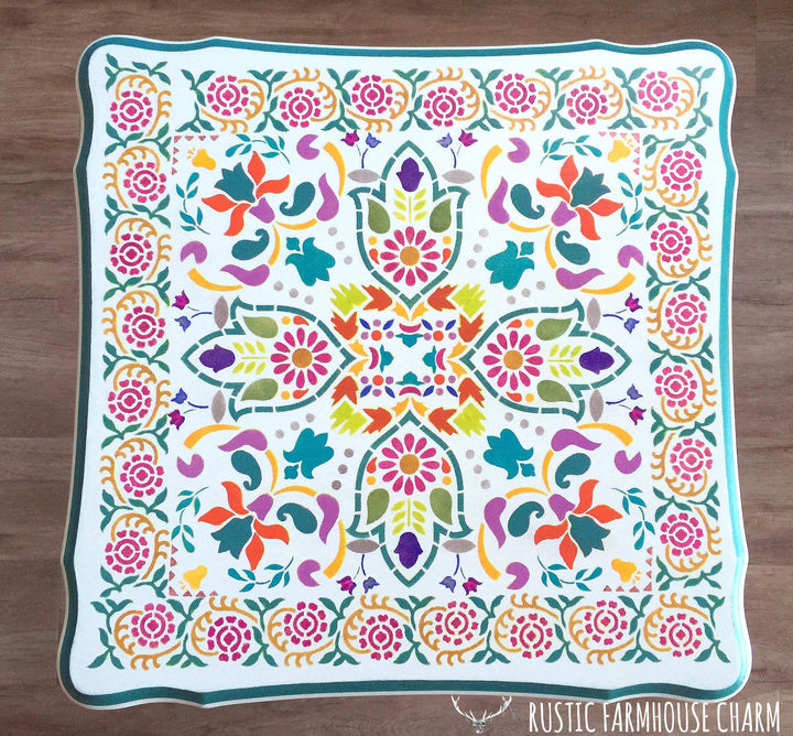 Bohemian Folk Art Side Table - Rustic Farmhouse Charm