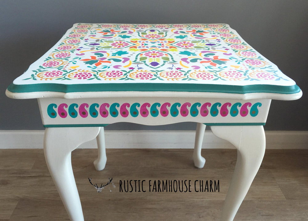 Bohemian Folk Art Side Table - Rustic Farmhouse Charm