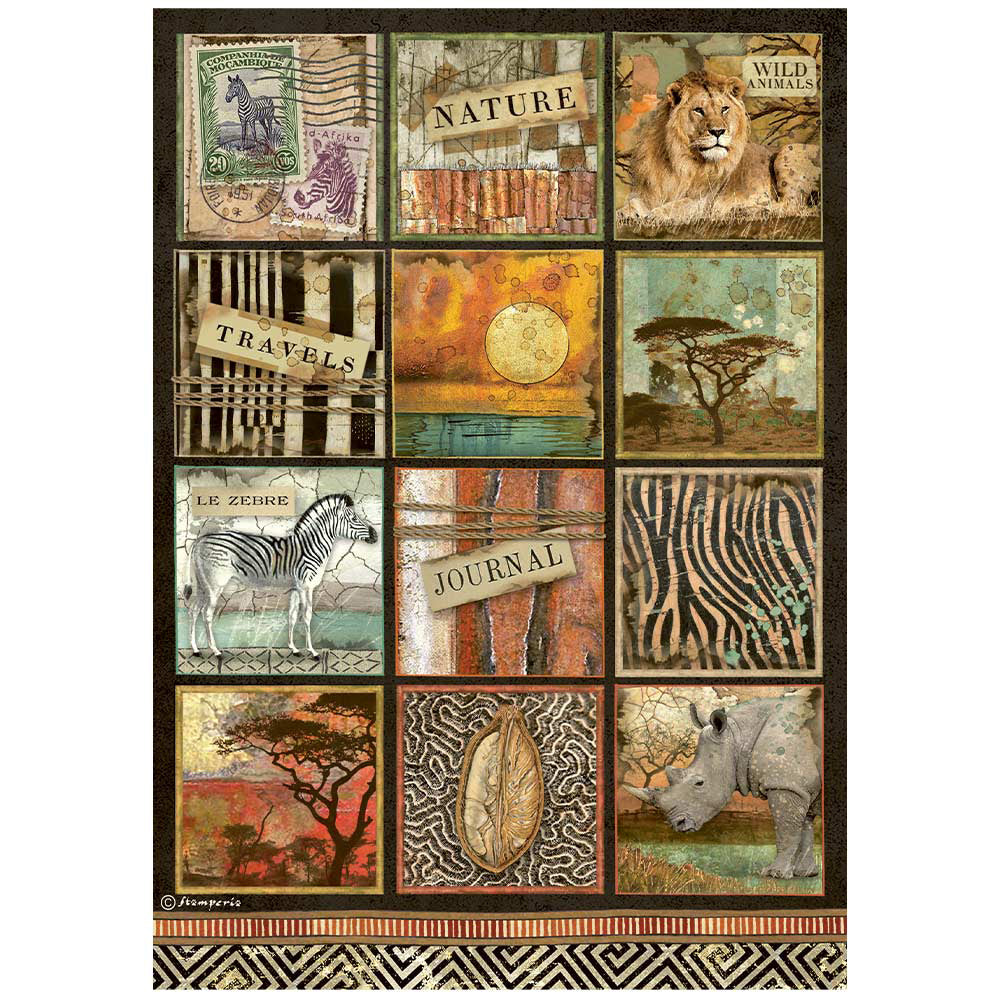 SAVANNA SQUARES Rice Paper by Stamperia (A4) - Rustic Farmhouse Charm