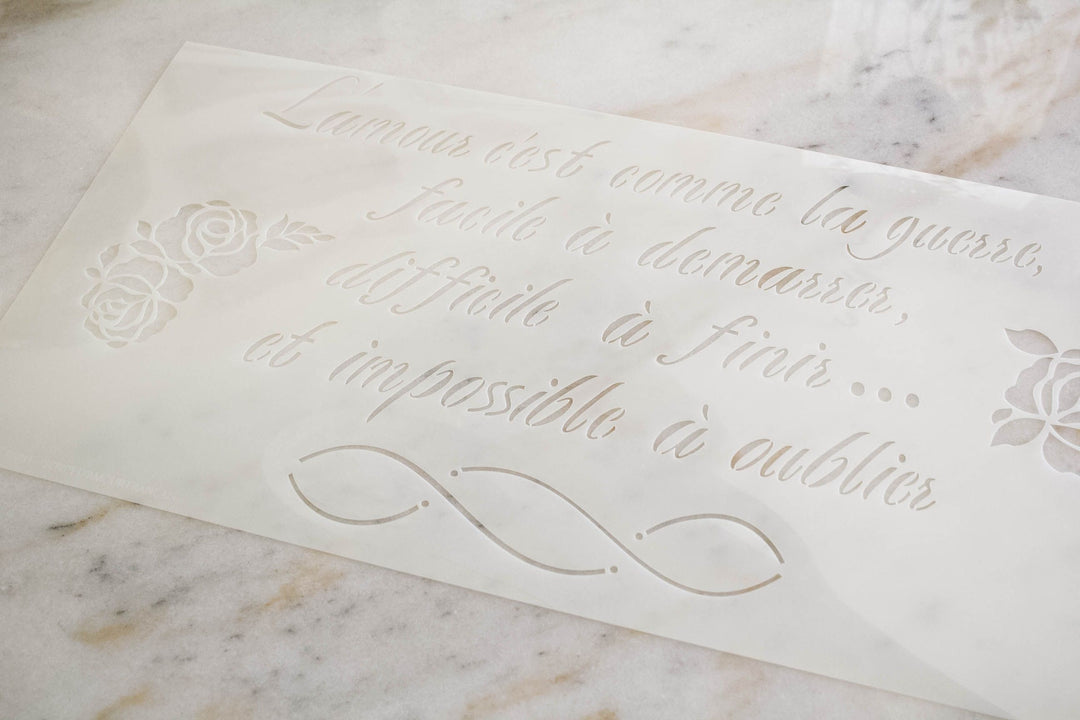 NEW! Dixie Belle Stencil - SCRIPT D'AMOUR FRANCAIS (57.79cm x 30.02cm) - Rustic Farmhouse Charm