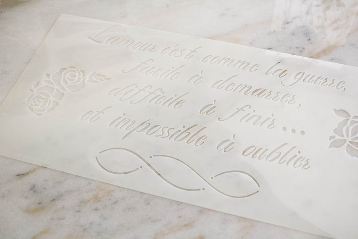 NEW! Dixie Belle Stencil - SCRIPT D'AMOUR FRANCAIS (57.79cm x 30.02cm) - Rustic Farmhouse Charm