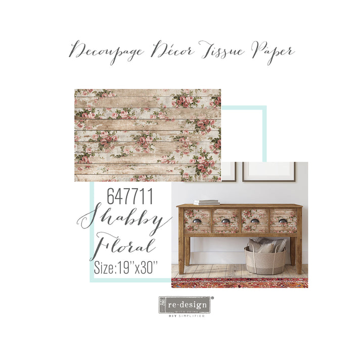 SHABBY FLORAL Redesign Decoupage Paper (76.2cm x 48.26cm) - Rustic Farmhouse Charm