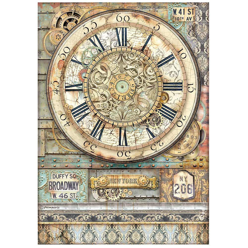 SIR VAGABOND AVIATOR CLOCK Rice Paper by Stamperia (A4) - Rustic Farmhouse Charm