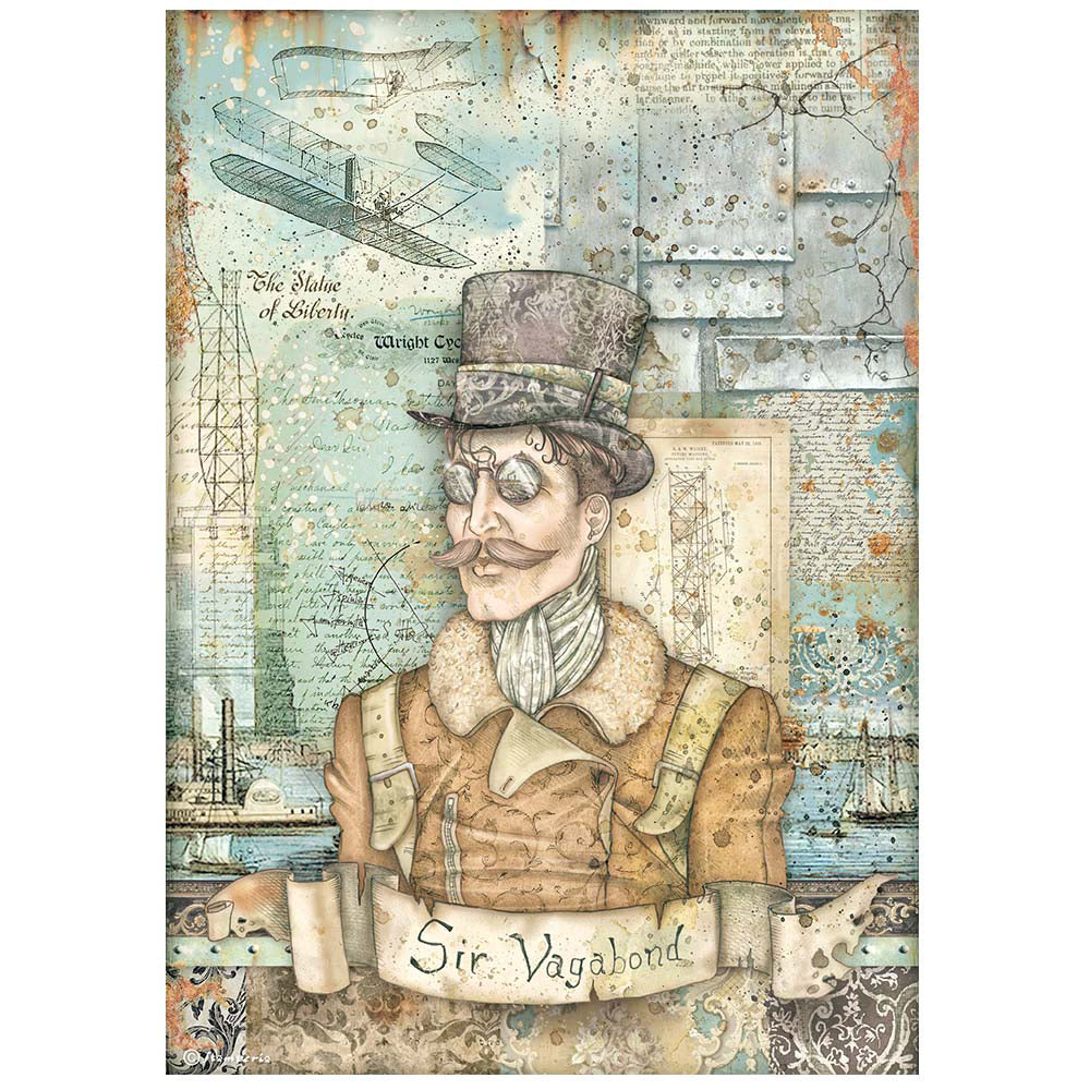 SIR VAGABOND AVIATOR Rice Paper by Stamperia (A4) - Rustic Farmhouse Charm