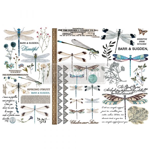 SPRING DRAGONFLY Redesign Transfer (3 sheets, each 15.24cm x 30.48cm) - Rustic Farmhouse Charm