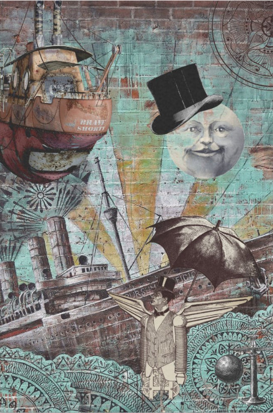 Decoupage Tissue Paper - Steampunk Ships and Moon Man (50.8cm x 76.2cm) - Rustic Farmhouse Charm
