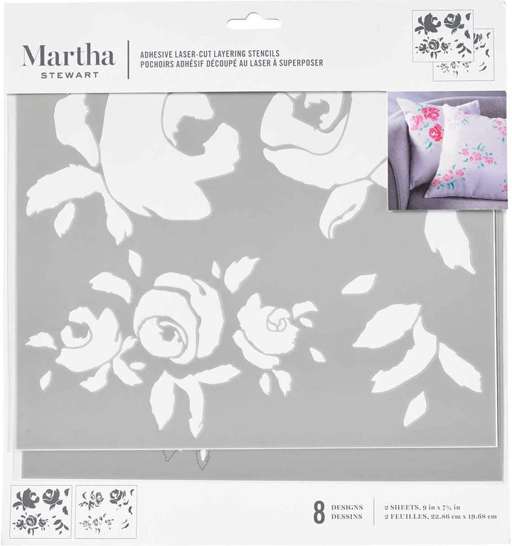 BIG BLOOMS Martha Stewart Adhesive Laser-Cut Layering Stencil Set (22.86cm x 19.68cm) - Rustic Farmhouse Charm
