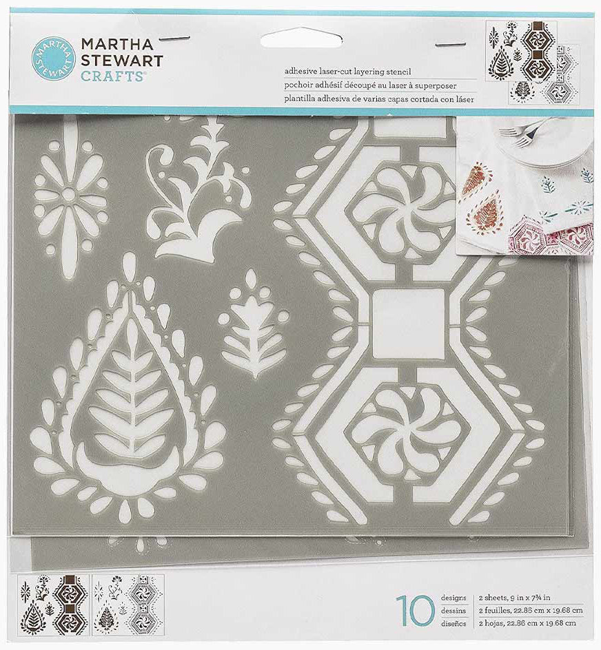 BLOCKPRINT RELIEF Martha Stewart Adhesive Laser-Cut Layering Stencil Set (22.86cm x 19.68cm) - Rustic Farmhouse Charm