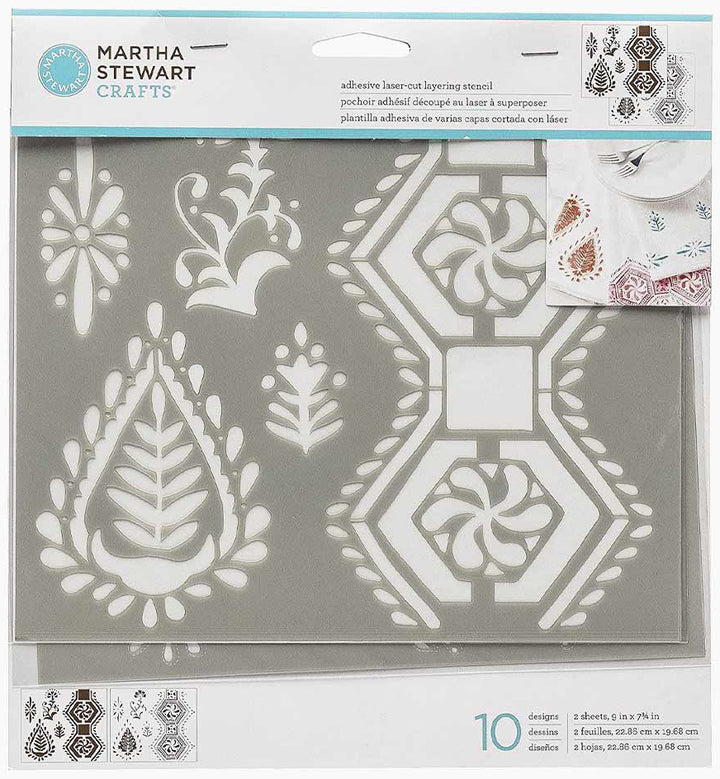 BLOCKPRINT RELIEF Martha Stewart Adhesive Laser-Cut Layering Stencil Set (22.86cm x 19.68cm) - Rustic Farmhouse Charm