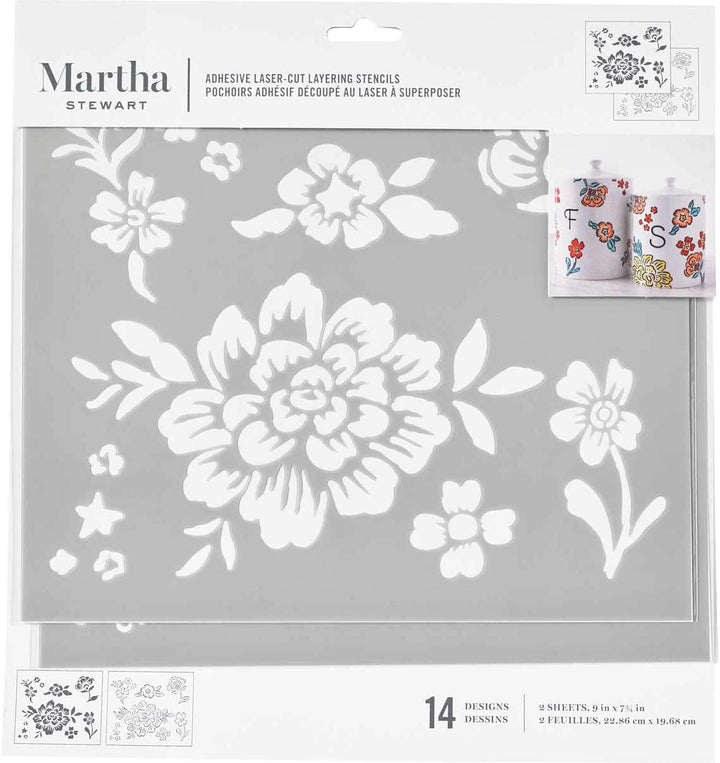 FLORAL Martha Stewart Adhesive Laser-Cut Layering Stencil Set (22.86cm x 19.68cm) - Rustic Farmhouse Charm