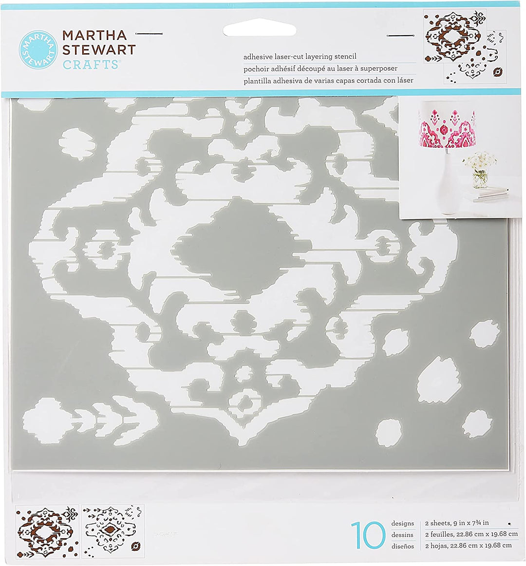 IKAT Martha Stewart Adhesive Laser-Cut Layering Stencil Set (22.86cm x 19.68cm) - Rustic Farmhouse Charm
