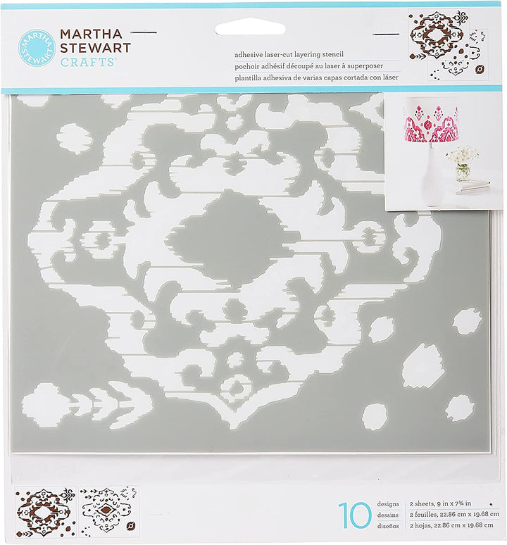 IKAT Martha Stewart Adhesive Laser-Cut Layering Stencil Set (22.86cm x 19.68cm) - Rustic Farmhouse Charm