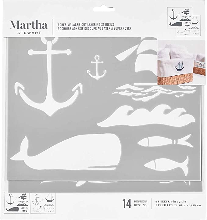 NAUTICAL Martha Stewart Adhesive Laser-Cut Layering Stencil Set (22.86cm x 19.68cm) - Rustic Farmhouse Charm