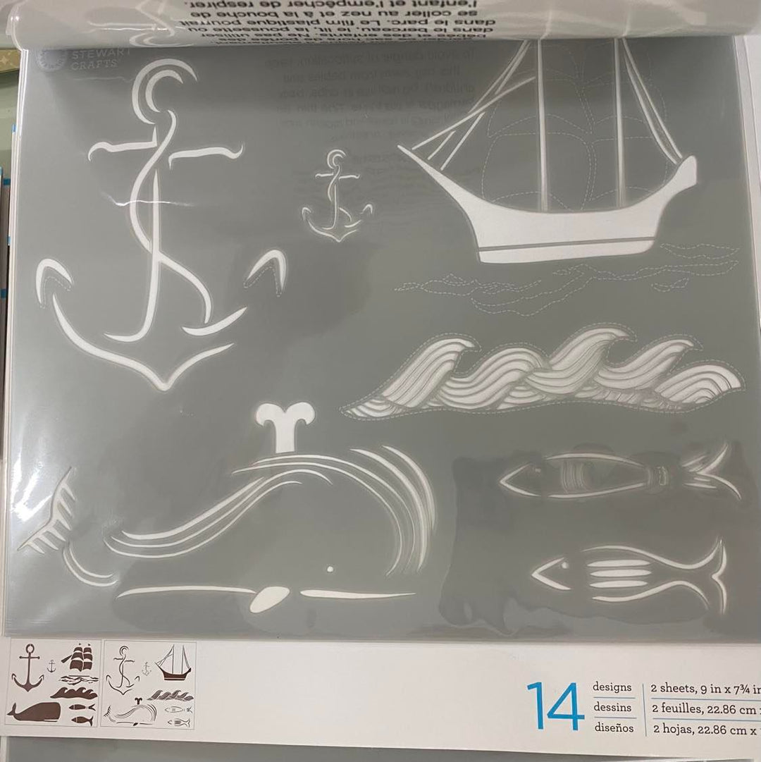 NAUTICAL Martha Stewart Adhesive Laser-Cut Layering Stencil Set (22.86cm x 19.68cm) - Rustic Farmhouse Charm