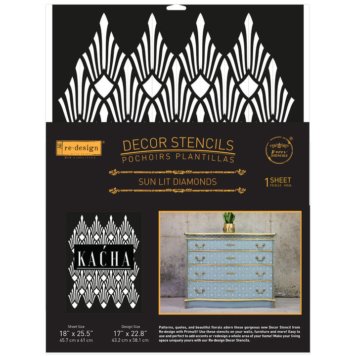 NEW! KACHA SUN LIT DIAMONDS Redesign Stencil 43.18cm x 57.91cm - Rustic Farmhouse Charm