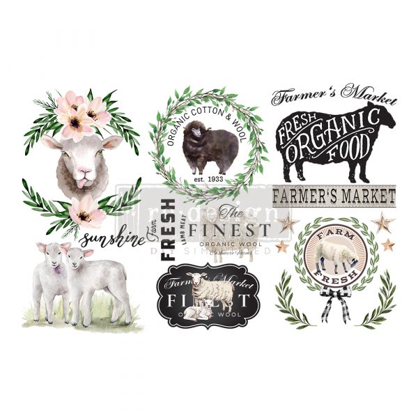 SWEET LAMB Redesign Transfer (3 sheets, each 15.24cm x 30.48cm) - Rustic Farmhouse Charm