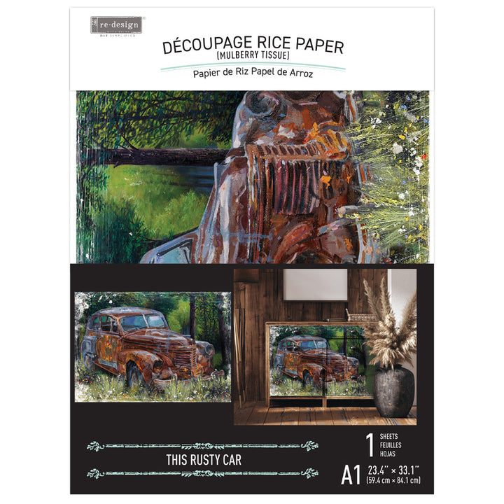 NEW! THIS RUSTY CAR Redesign A1 Decoupage Rice Paper (59.44cm x 84.07cm) - Rustic Farmhouse Charm