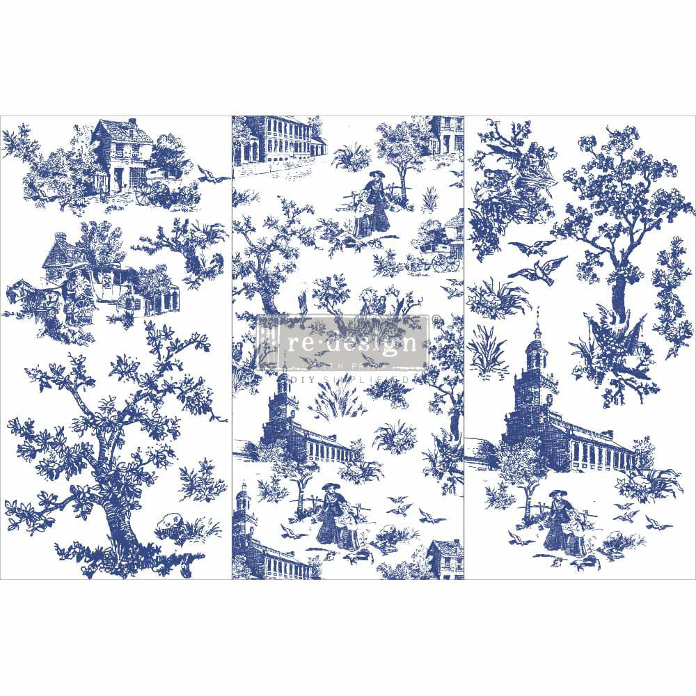 TOILE Redesign Transfer (3 sheets, each 15.24cm x 30.48cm) - Rustic Farmhouse Charm