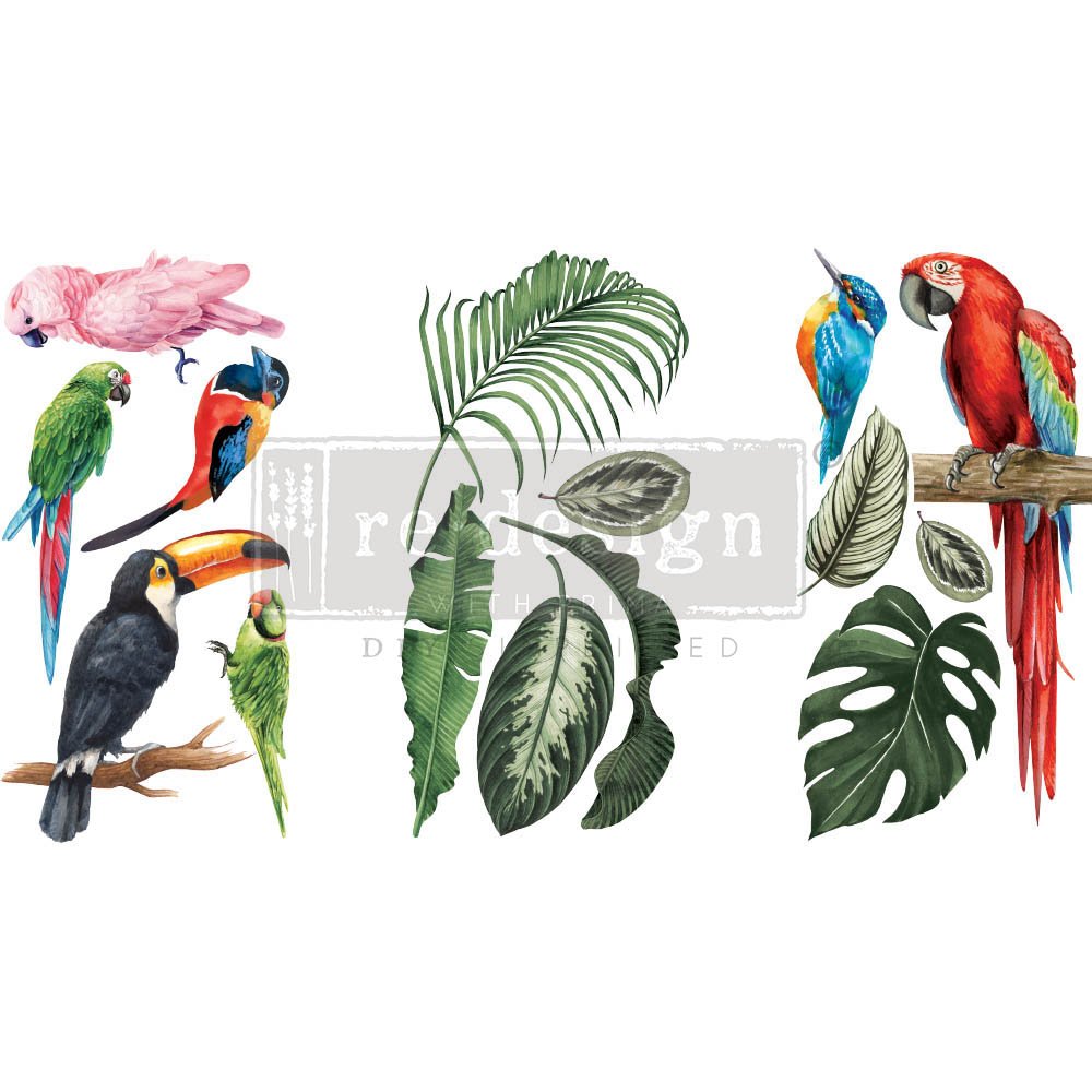 NEW! TROPICAL BIRDS Redesign Transfer (3 sheets, each 15.24cm x 30.48cm) - Rustic Farmhouse Charm