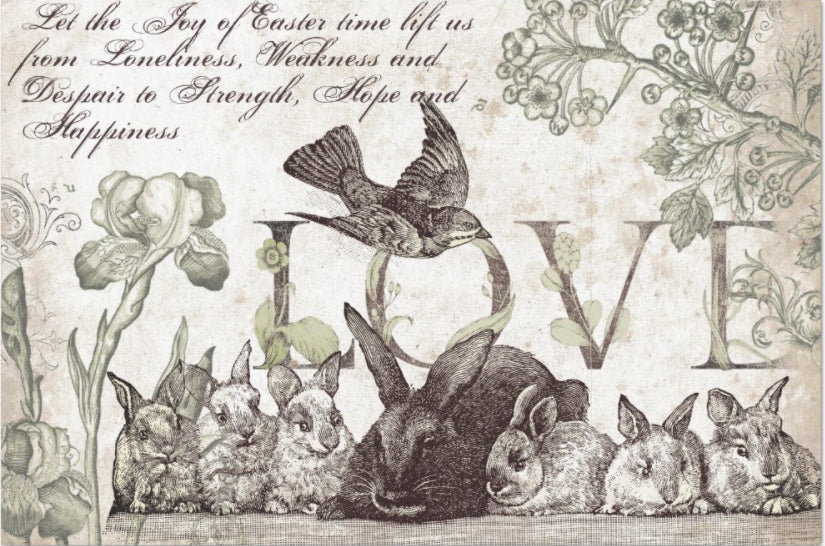 Decoupage Tissue Paper - Rabbits in a Row (50.8cm x 76.2cm) - Rustic Farmhouse Charm