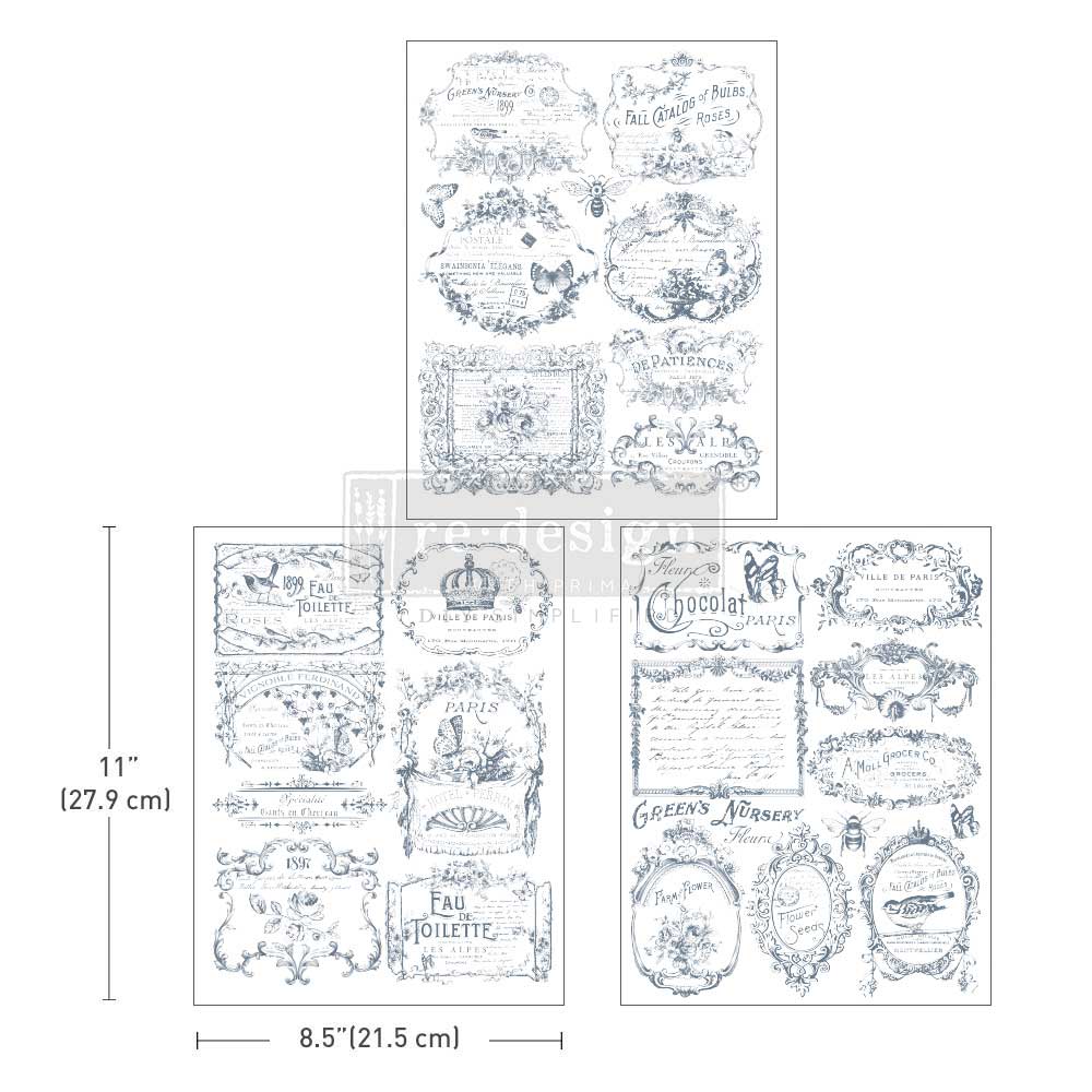 NEW! VINTAGE LABELS I Redesign Middy Transfer (3 sheets, each 21.59cm x 27.94cm) - Rustic Farmhouse Charm