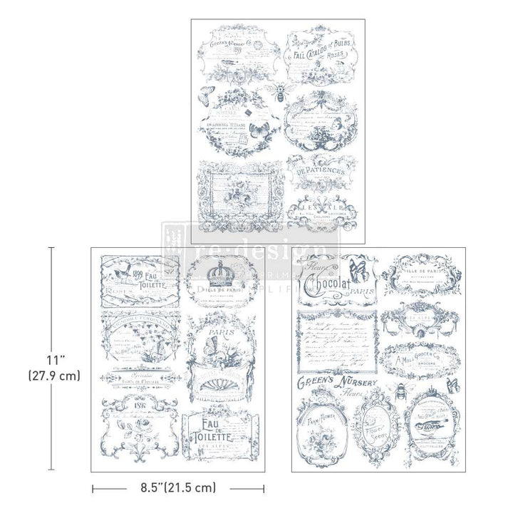 NEW! VINTAGE LABELS I Redesign Middy Transfer (3 sheets, each 21.59cm x 27.94cm) - Rustic Farmhouse Charm