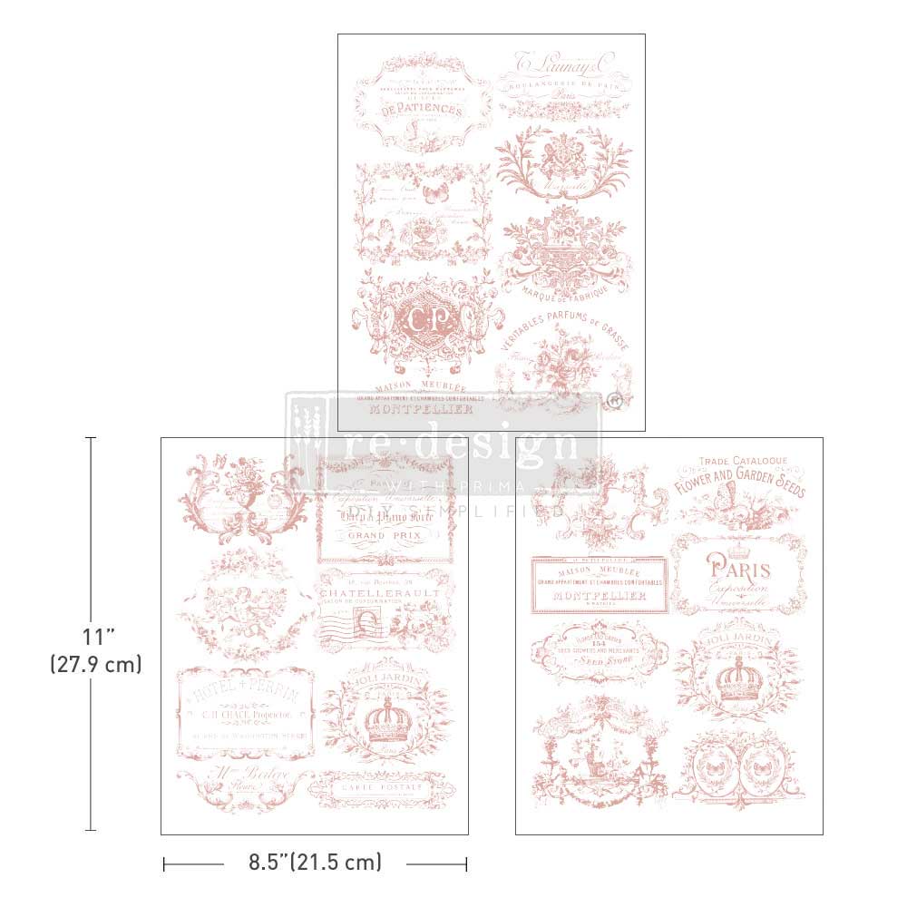 NEW! VINTAGE LABELS III Redesign Middy Transfer (3 sheets, each 21.59cm x 27.94cm) - Rustic Farmhouse Charm