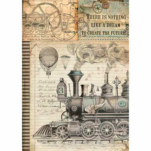 VOYAGES FANTASTIQUES TRAIN Rice Paper by Stamperia (A4) - Rustic Farmhouse Charm