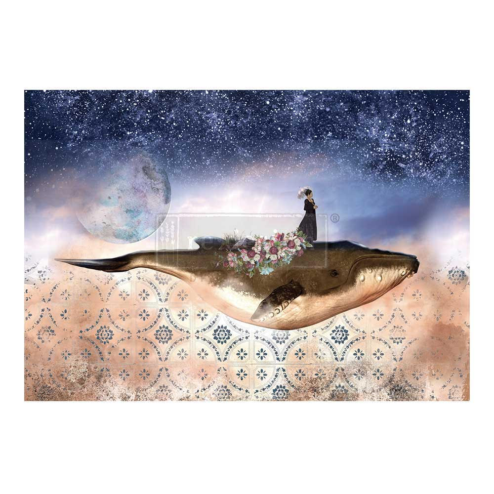 NEW! WHALE IN COSMOS Redesign A1 Decoupage Fibre Paper (59.44cm x 84.07cm) - Rustic Farmhouse Charm