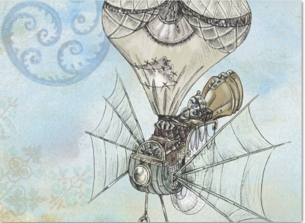 Decoupage Tissue Paper - Whimsical Steampunk Hot Air Balloon (landscape) (43.18cm x 58.42cm) - Rustic Farmhouse Charm