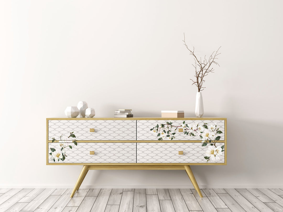 NEW! WHITE MAGNOLIA Redesign Transfer (3 sheets, each 15.24cm x 30.48cm) - Rustic Farmhouse Charm