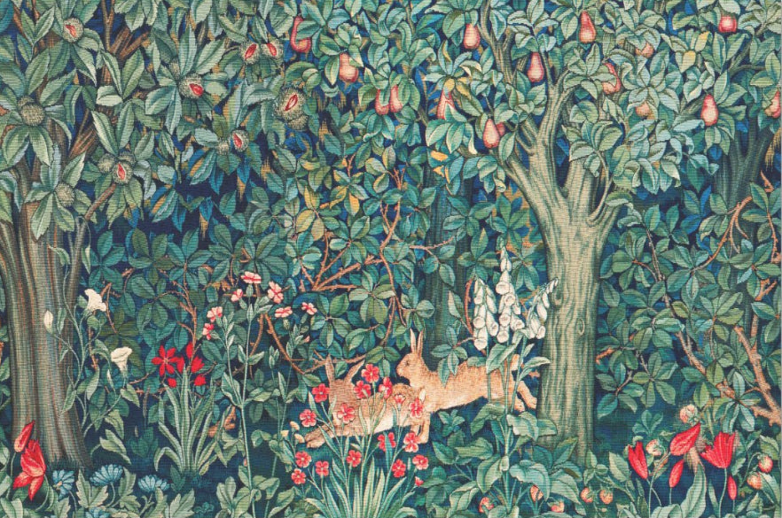 Decoupage Tissue Paper - 'Tapestry Greenery Hares' by William Morris (50.8cm x 76.2cm) - Rustic Farmhouse Charm