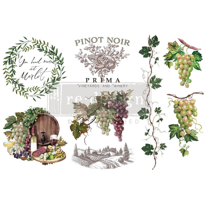 NEW! WINE Redesign Transfer (3 sheets, each 15.24cm x 30.48cm) - Rustic Farmhouse Charm