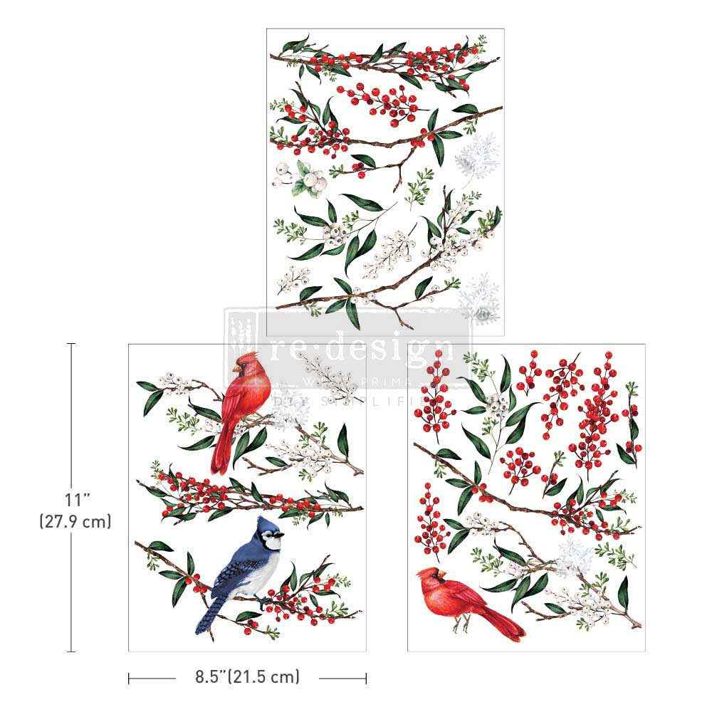 NEW! WINTERBERRY Redesign Middy Transfer (3 sheets, each 21.59cm x 27.94cm) - Rustic Farmhouse Charm