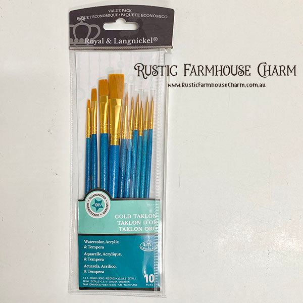 Royal & Langnickel - Value Pack of 10 Gold Taklon Brushes