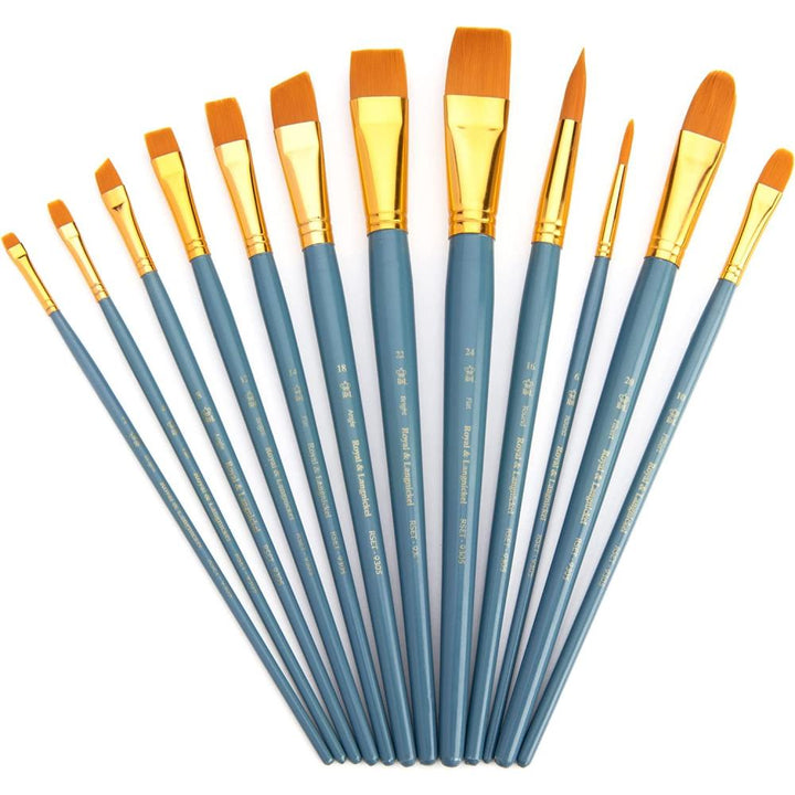 Royal & Langnickel - Value Pack of 12 Flat Gold Taklon Brushes