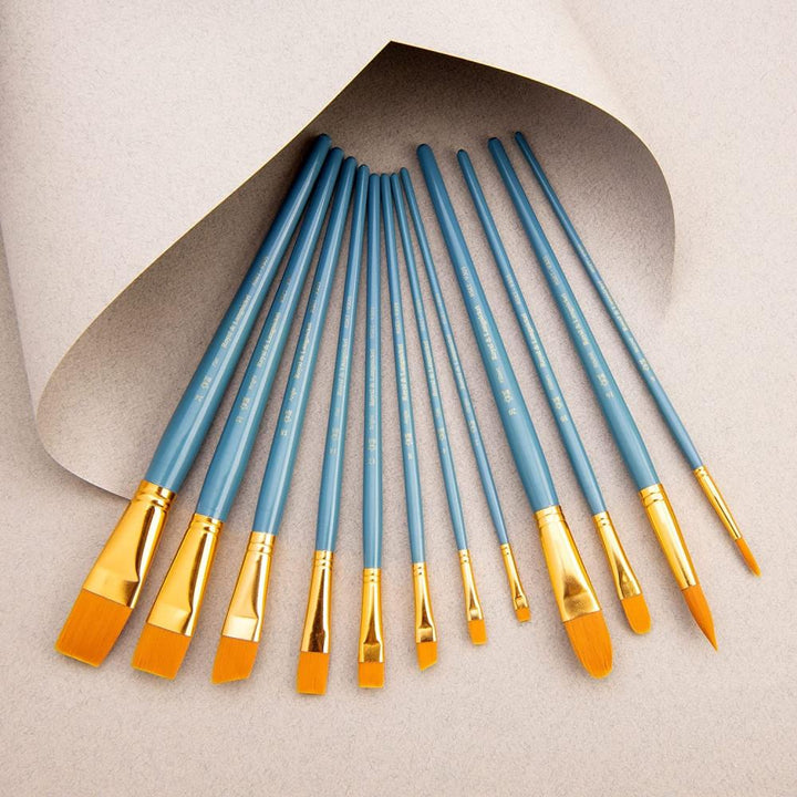 Royal & Langnickel - Value Pack of 12 Flat Gold Taklon Brushes