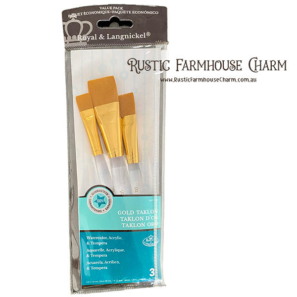 Royal & Langnickel - Value Pack of 3 Flat Gold Taklon Brushes