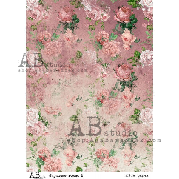 ABstudio Rice Paper - 'JAPANESE ROSES 2' 53 (A4) - Rustic Farmhouse Charm