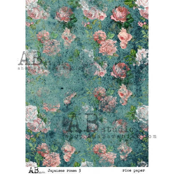 ABstudio Rice Paper - 'JAPANESE ROSES 3' 54 (A4) - Rustic Farmhouse Charm