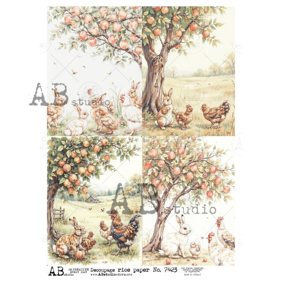 ABstudio Rice Paper - 7423 (A4) - Rustic Farmhouse Charm