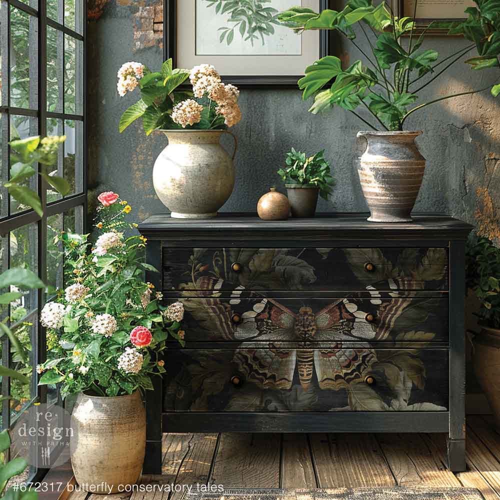 NEW! Redesign A1 Decoupage Fibre Paper - BUTTERFLY CONSERVATORY TALES (59.44cm x 84.07cm) - Rustic Farmhouse Charm