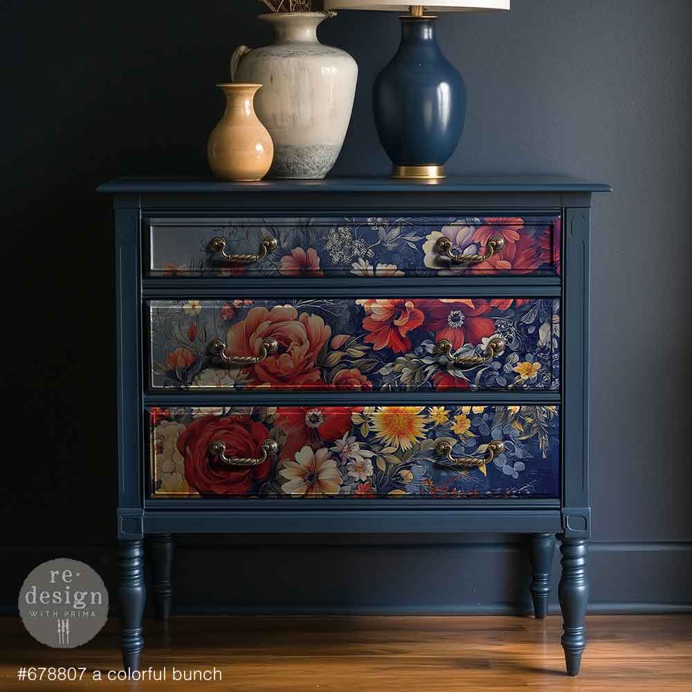 LIMITED! Redesign A1 Decoupage Fibre Paper - A COLOURFUL BUNCH (59.44cm x 84.07cm) - Rustic Farmhouse Charm