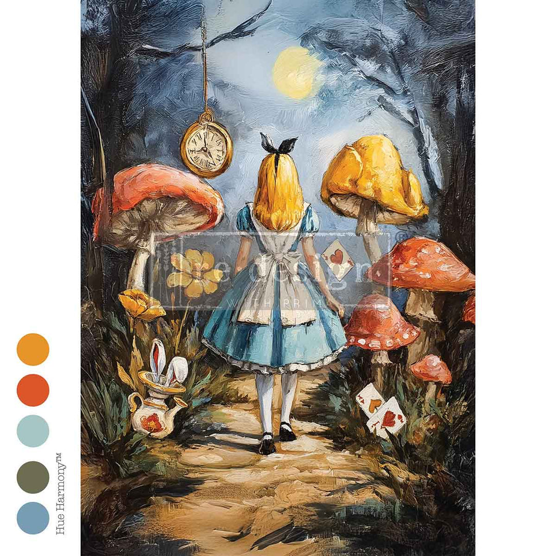 LIMITED! Redesign A3 Decoupage Fibre Paper - A TRAIL OF HEARTS & HARES (29.7cm x 41.9cm) - Rustic Farmhouse Charm