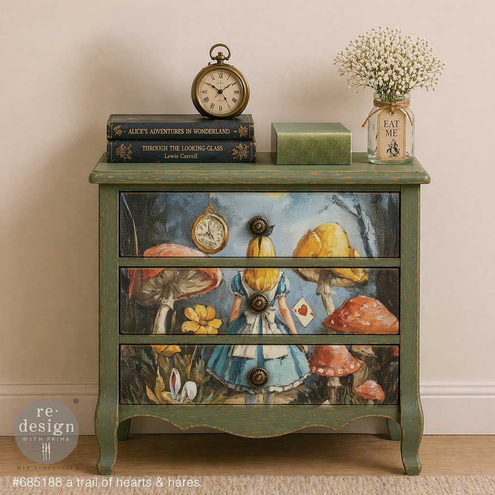 LIMITED! Redesign A3 Decoupage Fibre Paper - A TRAIL OF HEARTS & HARES (29.7cm x 41.9cm) - Rustic Farmhouse Charm