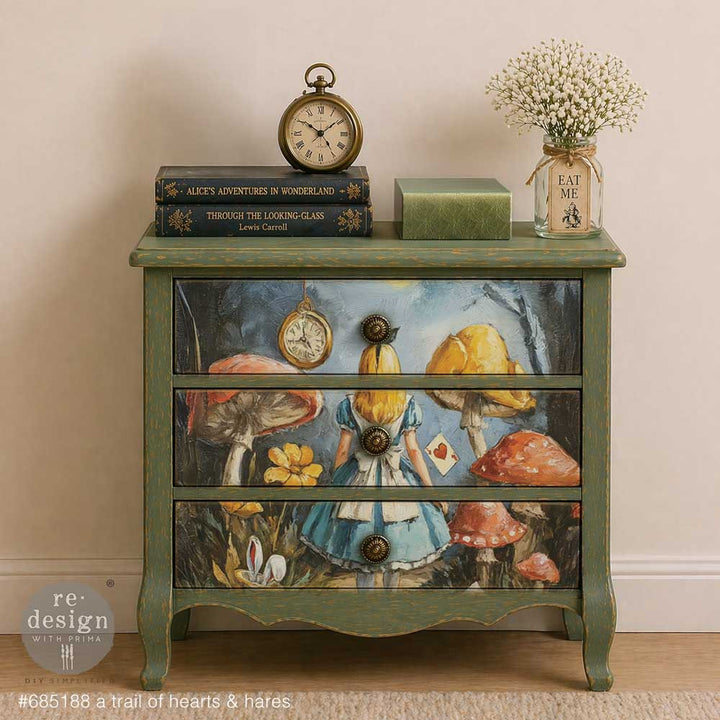LIMITED! Redesign A3 Decoupage Fibre Paper - A TRAIL OF HEARTS & HARES (29.7cm x 41.9cm) - Rustic Farmhouse Charm