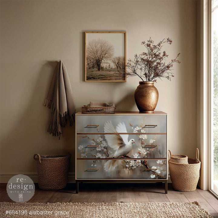 NEW! Redesign A1 Decoupage Fibre Paper - ALABASTER GRACE by Kacha (59.44cm x 84.07cm) - Rustic Farmhouse Charm